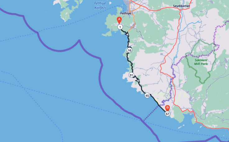 Lycian Way Map-Fethiye-Kayakoy-Oludeniz-Patara